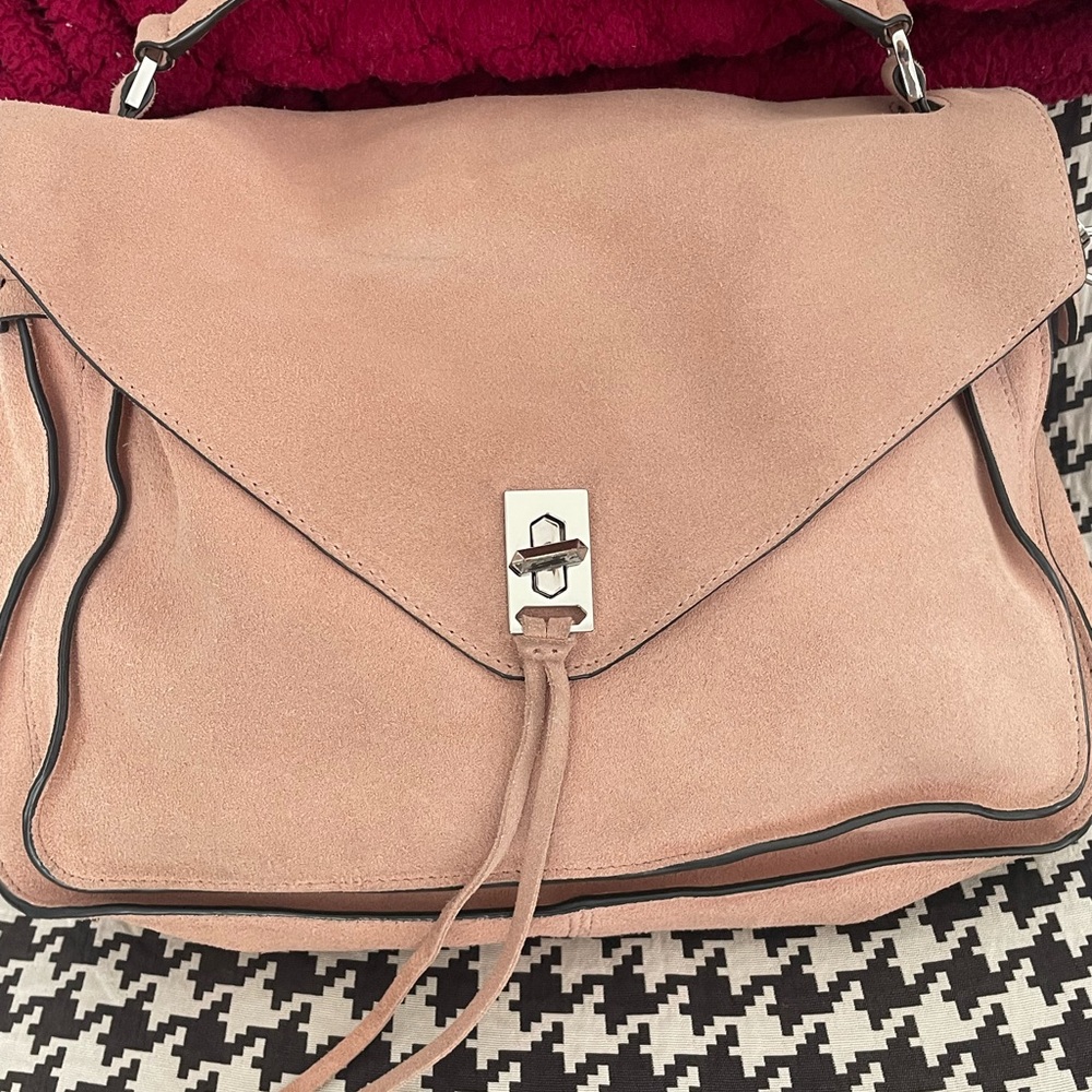 Minkoff smooth blush leather crossbody/satchel, silver hardware 12x9x5, expands.